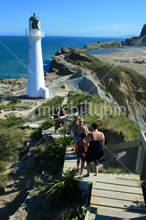 Tourists at Castlepoint lighthouse