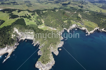 Aerial view of Coromandel coastline, New Zealand