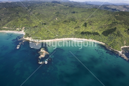 Aerial view of Coromandel coastline, New Zealand
