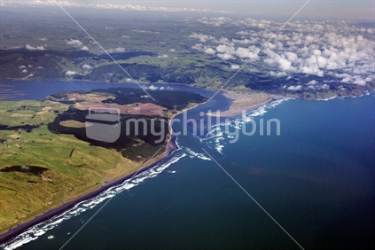 Aerial view of Kawhia river mouth, New Zealand