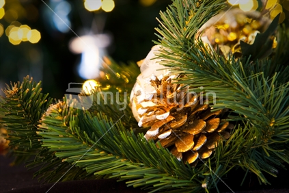 Christmas decorations, tree and lights.