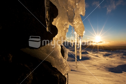 Icicles and sunset from Mt Ruapehu