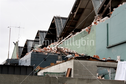 The Christchurch Bus Depot littered with bricks and debris