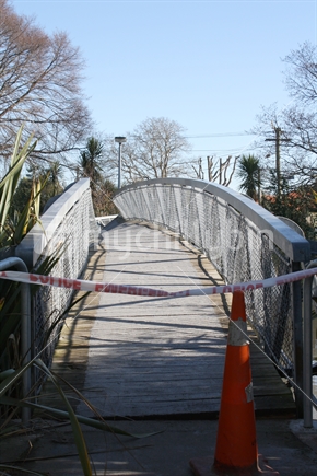 An Avonside bridge has been twisted around by the Christchurch earthquake