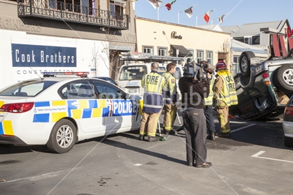 Police and fire service attend an accident in Christchurch.