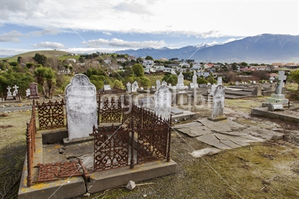 Graveyard looking towards Kaikoura mountains.