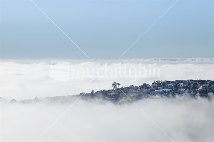 Christchurch suburb above the clouds.