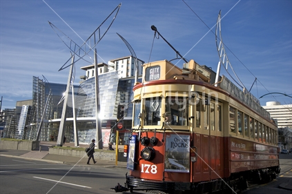 Christchurch Arts Gallery and tram, New Zealand
