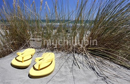 Jandals in the sand dunes