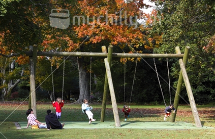 Children playing on the swings at the Esplanade, Palmerston North