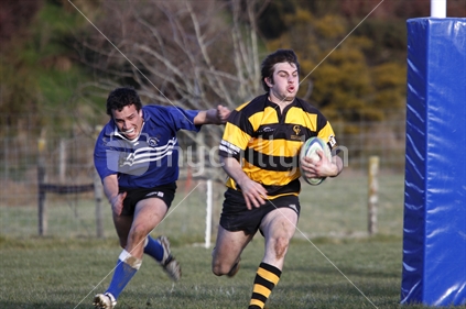 Rugby. About to score a try.