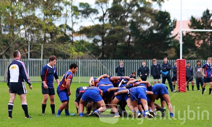 Secondary school rugby team on a dull winter's day