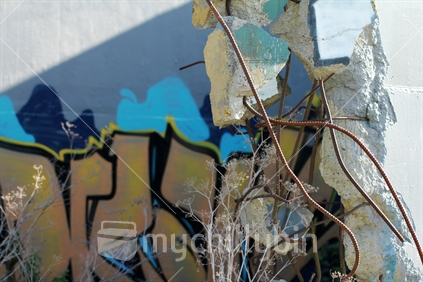Graffiti on broken wall