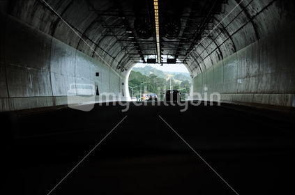 Driving through the Northern Gateway Tunnel looking South, New Zealand
