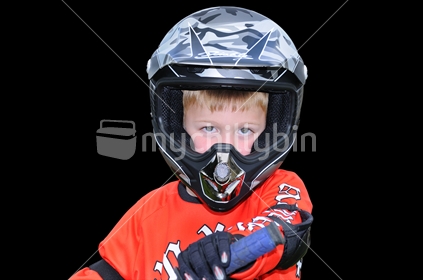 Young Boy all kitted out to do a BMX ride in New Zealand.