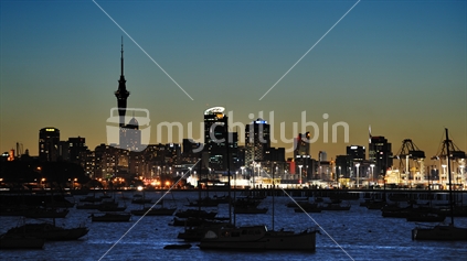 Auckland city evening skyline, New Zealand