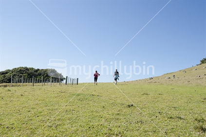 Two joggers on one of the country's most popular walking tracks on the slopes of Mount Maunganui in early summer 2012.
