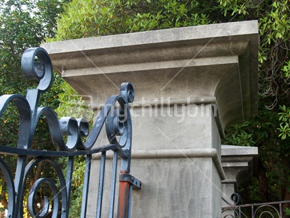 Tauranga Domain Memorial gate pillar and section of wrought Iron gate