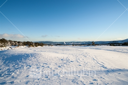Winter landscape (golf course) after first big snow dump, Mount Ruapehu.