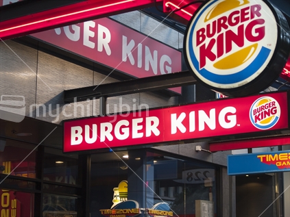 Well known hamburger chain signage in Queen Street Auckland. Burger King.