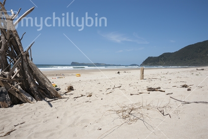 Idyllic summer beach scene, Pauanui, Coromandel.
