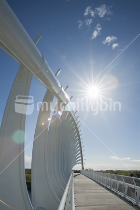 Sunburst over Te Rewa Rewa Bridge. New Plymouth.  New Zealand.
