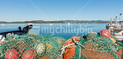 Pile Of Fishing Nets Drying Sun, Fishing Wharf, Tauranga, 