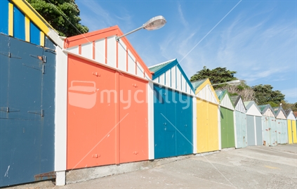 Titahi  individually leased and painted boatsheds along the beach Wellington New Zealand