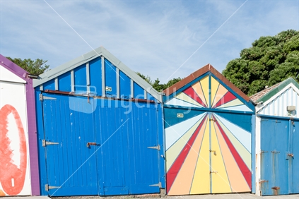 Titahi  individually leased and painted boatsheds along the beach Wellington New Zealand