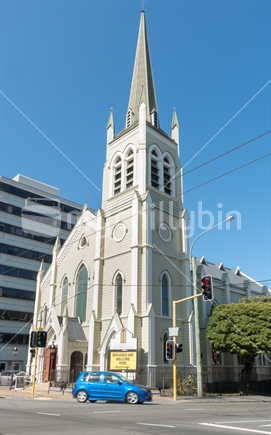 City church wooden Gothic style St Peter's on the corner of Willis and Ghuznee Streets Wellinton New Zealand