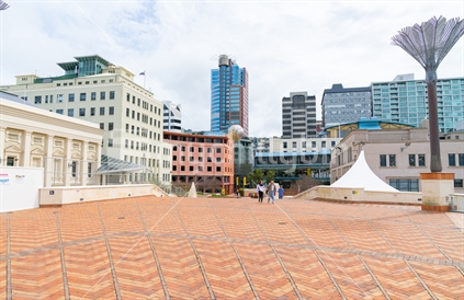 WELLINGTON, NEW ZEALAND - OCTOBER 1 2018; City to Sea Pedestrian Bridge in city linking Civic Square to waterfront