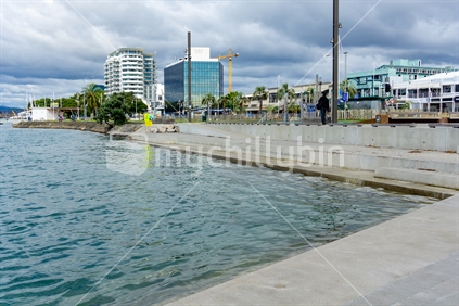 Tauranga New Zealand - March 27 2020; Eerily empty city and waterfront steps usually crowded with people on summer day, now almost empty