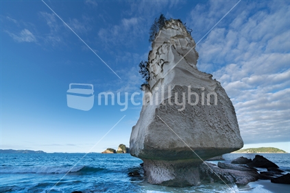 Te Hoho Rock by Cathedral Cove. It's pumice weathered over thousands of years looking like it is about to topple at Coromandel Peninsula New Zealand.
