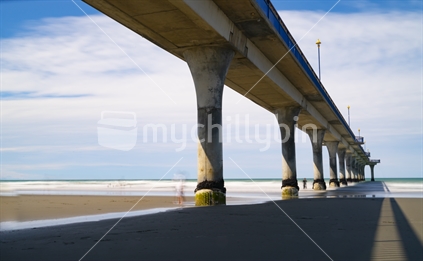 New Brighton Pier in long exposure with surrounding motion blur effect, Christchurch, Canterbury New Zealand.