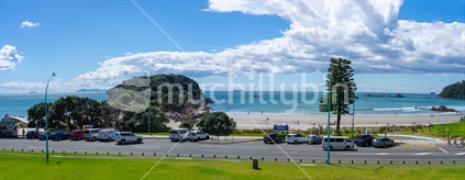 Tauranga New Zealand - March 22 2023; Panorama Marine Parade and Main Beach Mount Maunganui on summer day.