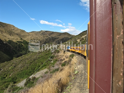 Taieri Gorge Train traveling the line, South Island, New Zealand