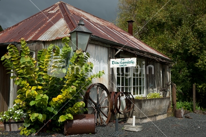 Historic old Blacksmith Shop and Forge, Kerikeri, New Zealand. (located beside Pear Tree Restaurant and Bar on a site where Samuel Marsden planted the first pear and apple trees in New Zealand) 