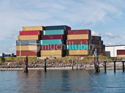 Containers stacked on Tauranga's Sulphur Point port facility.