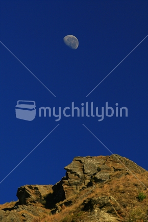 The moon at Skippers Canyon, Central Otago