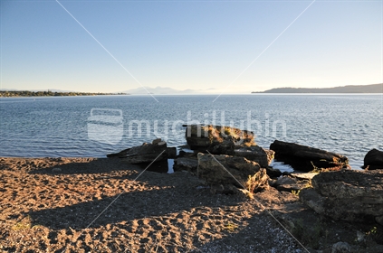 View of Ruapehu in distance from Taupo waterfront