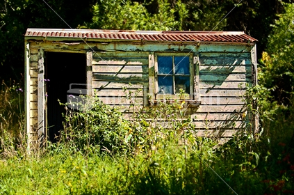 An old railway workers home/shed in the Muriwai Valley