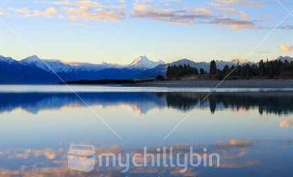 Reflections of Mt Cook in Lake Pukaki.
