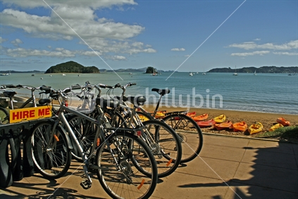 Bicycles for hire at the seaside.