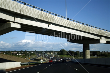 Large concrete overbridge over Auckland Motorway, North Island.