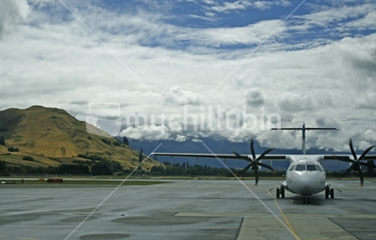 A plane taxiing, Queenstown Airport, Central Otago.