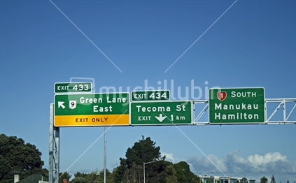 Overhead signs on Auckland City motorway.