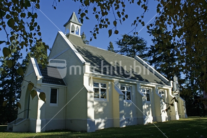 A white stucco church, Central Otago.