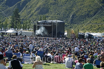 A huge crowd enjoying summer sunshine and music at Gibbston Valley Winery Concert 2011.