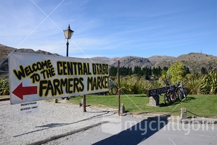 Farmers Market banner, Old Cromwell Town, Central Otago.