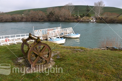 The old winch, previously used to assist the Tuapeka Mouth Ferry boat back and forth across the Clutha River.